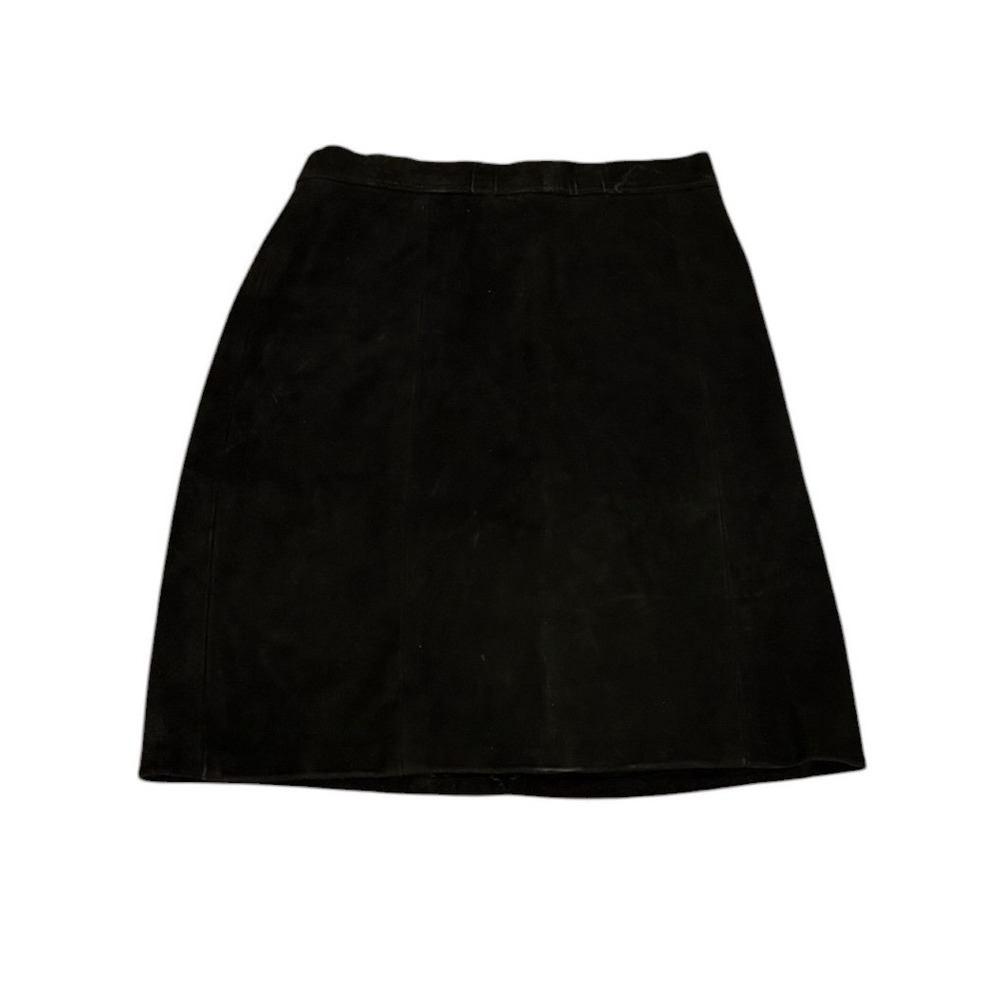 Vtg Outerwear by Phoenix Black Suede Leather Mini Skirt USA made sz 9/10 fits‎ 6